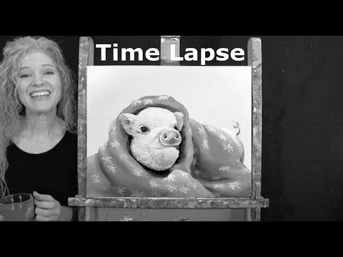 TIME LAPSE – Study  Paint "PIG IN A BLANKET" with Acrylic Paint- Step by Step Video Tutorial