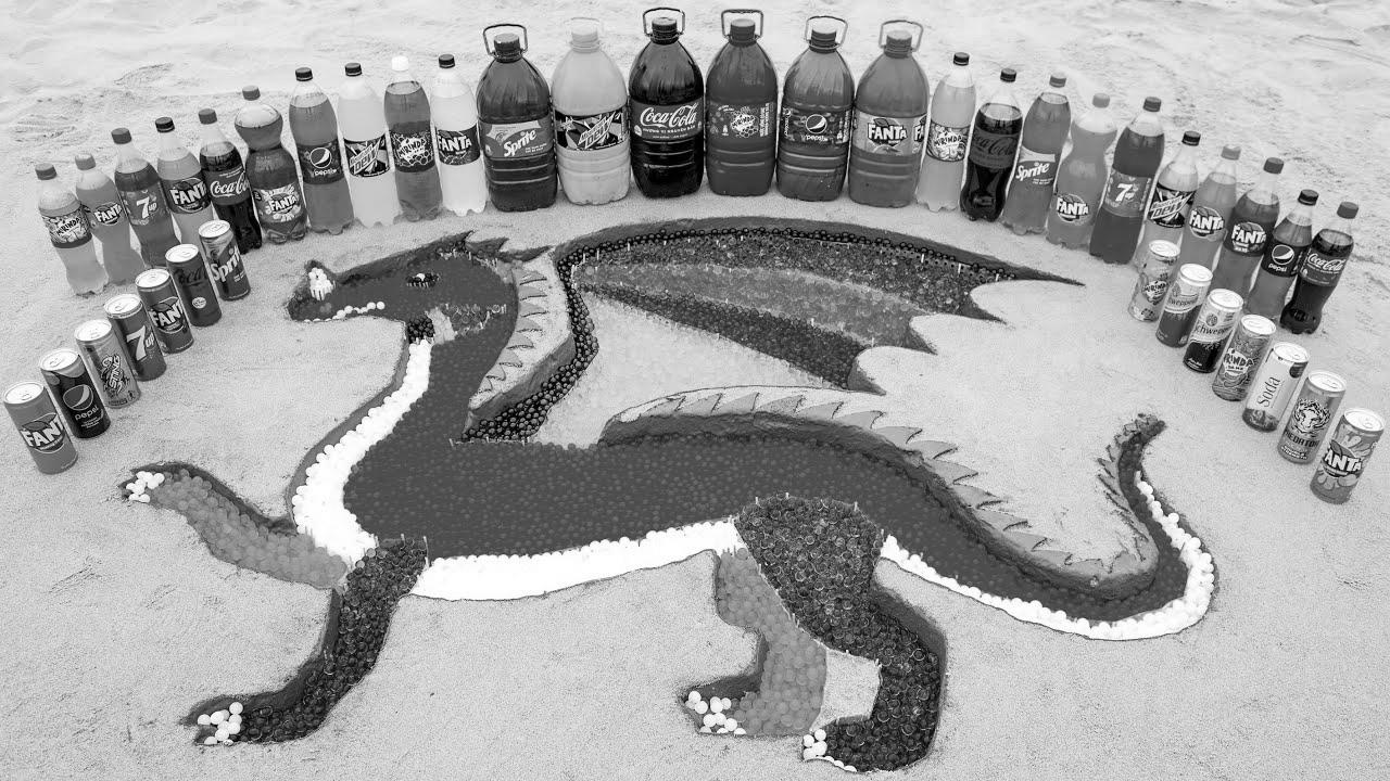  make Rainbow DRAGON with Orbeez Colorful, Massive Coca Cola, Fanta and Mentos & Standard Sodas